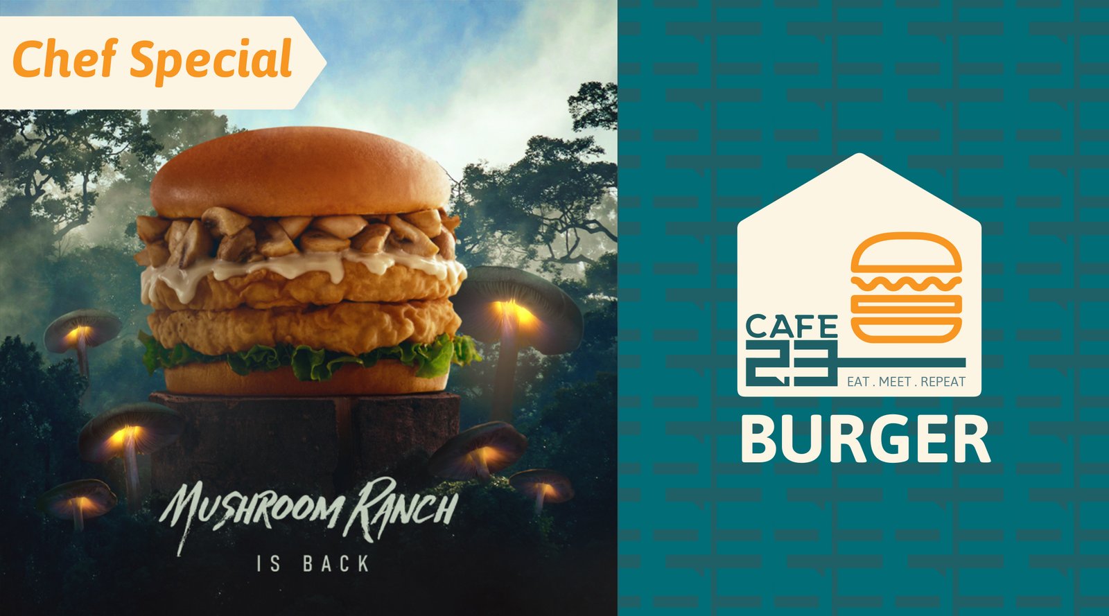 CAFE 23 Mushroom Ranch Burger Special